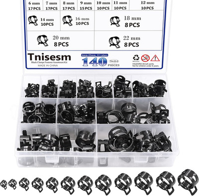 140 Pcs 12Values 6-22Mm Spring Hose Clamp Assortment Kits Silicone Vacuum Hose A