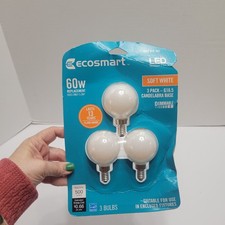 EcoSmart 60-W G16.5 Candelabra Base Soft White Dimmable LED Bulbs 3-Pack