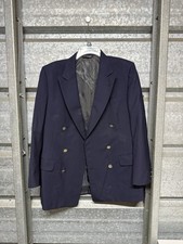 Vintage Burberrys Navy 100 Wool Double Breasted Blazer Gold Knight Buttons USA
