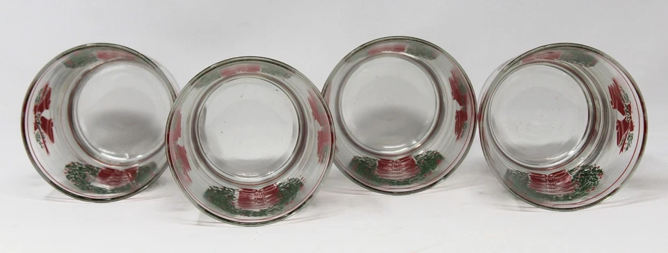 Juego de 4 campanas de corona de acebo de Navidad vintage LIBBEY Lowball coctel rocas vidrio Foto 3 de 4
