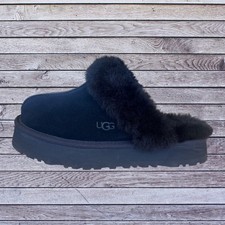 UGG DISQUETTE PLATFORM SLIPPER WOMENS US 8 SUEDE/WOOL SLIDE SANDAL BLACK NWOB