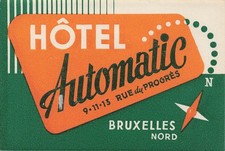 Hotel Automatic Brusells Belgium Vintage Luggage Label
