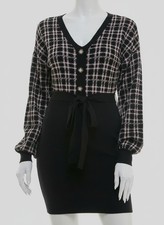 BCX Women's Juniors' Black V Neck Long-Sleeve Sweater Dress Size XL