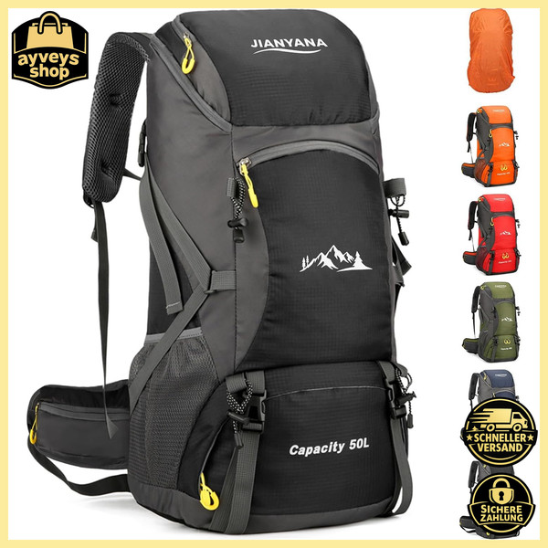 Wanderrucksack 50L Wasserdicht Mit RegenhüLle Trekkingrucksack Camping Herren-image
