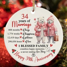 Happy 34th Anniversary Ornament Cute Bear Couple 34 Year Marriage Christmas Gift