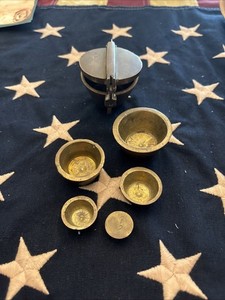 Antique Brass Apothecary Graduated Nesting Cup Weights Set of 6