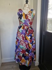 Very Floral Midi Dress Size 12 Colourful Belted Summer Holiday Cotton Dress NWT