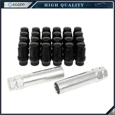 24Pcs+2Keys 12x1.5 Closed End Acorn Spline Lug Nuts Extended Thread 1.65" Length
