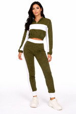Women's 2 Pcs Lounge Wear Set 2 Tone Zip Tracksuit Joggers Crop Top Comfortable