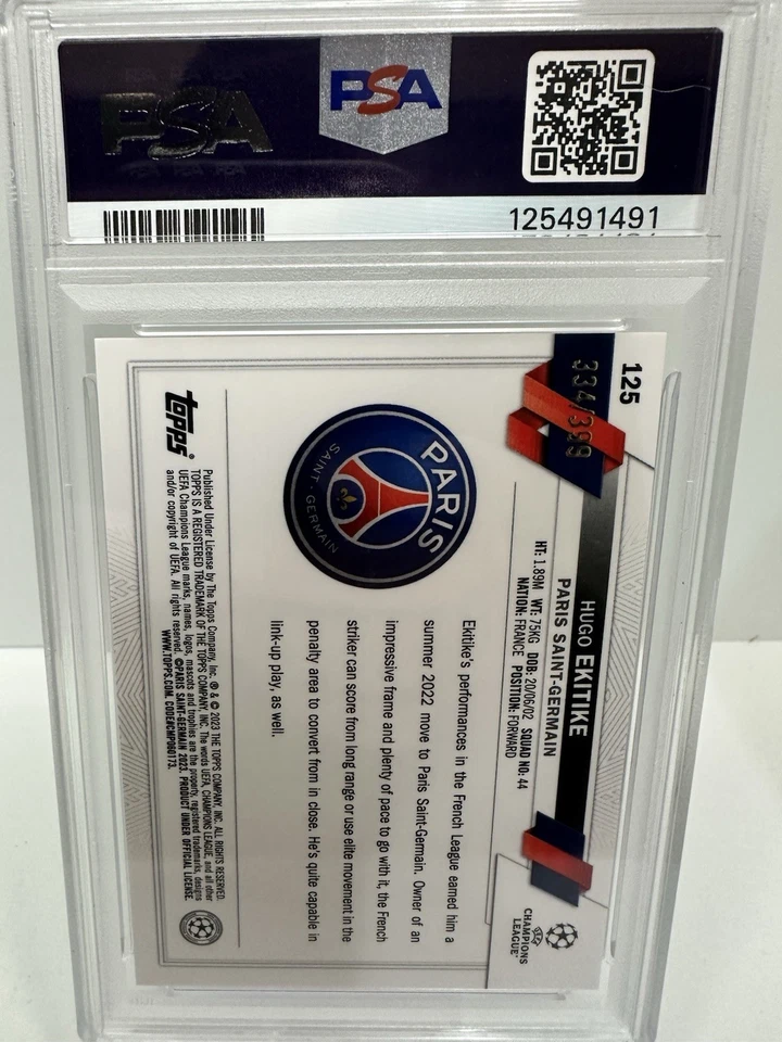 2022-23 Topps Chrome UEFA Hugo Ekitike Rookie Neon Green X-Fractor 334/399 PSA 9 - Image 3 of 4