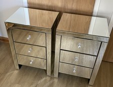 Pair of three drawer mirrored bedside cabinets-used
