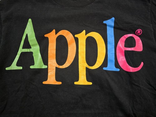 Vintage Apple Spellout T-shirt Black Sz L Rainbow Macintosh Single Stitch 80s/90 - Picture 7 of 8