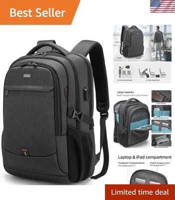 Stylish and Functional 17-Inch College Backpack with USB Charging Port - Black