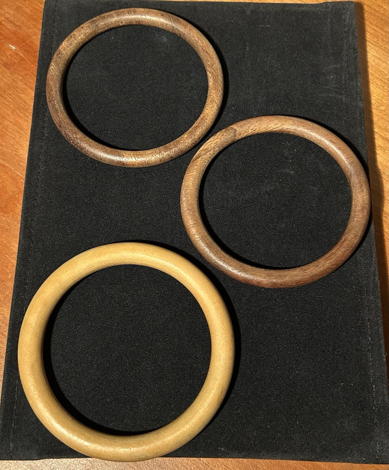 4 Solid Wood Bangle Style Bracelets, 3 Darker Woo… - image 3