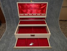 Vintage MELE Style Jewelry Box 3 Tier w/Drawer Cream /Red Velvet Interior w/Keys