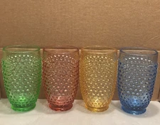 VTG LE Smith Hobnail Drinking Glasses Multicolor Tumbler Green Pink Blue Yellow