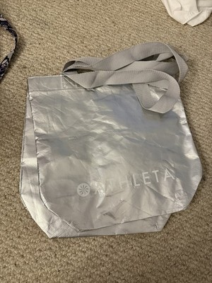 Athleta Solid/Plain Reusable Shopping Bag Tote, Silver and Gray