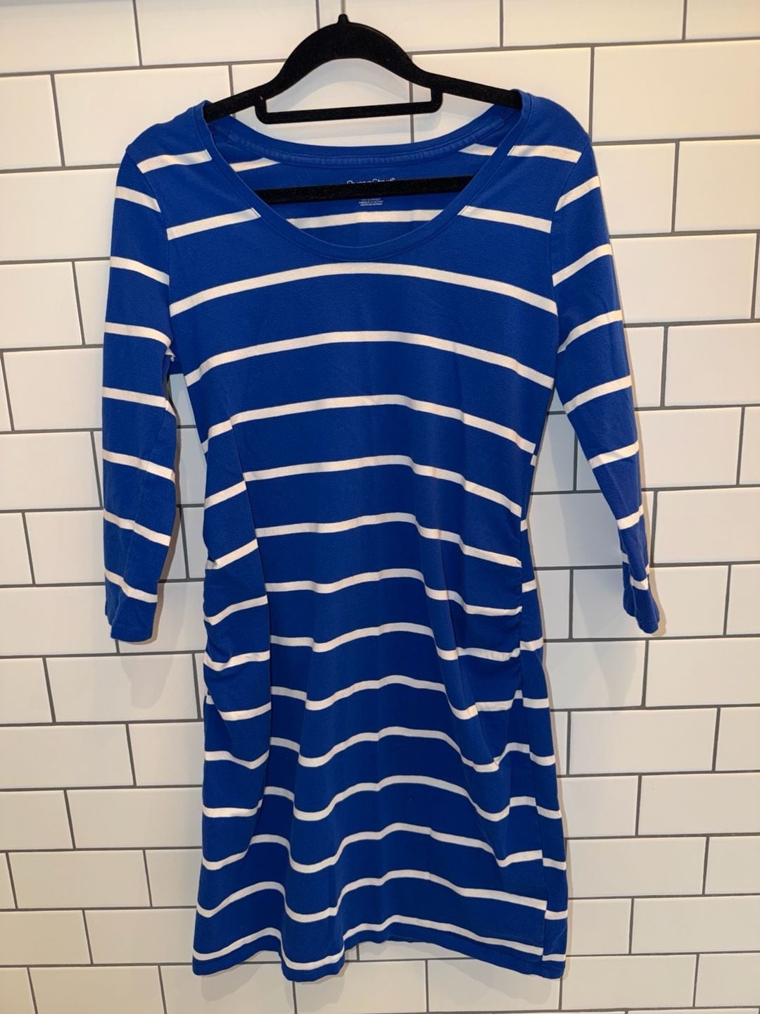 BumpStart Maternity Blue and White Striped Ruched Side Dress, photo 3