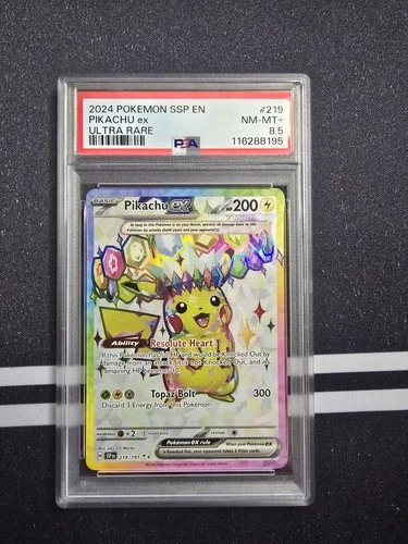 PSA 8.5 NM 2024 Pokemon Pikachu ex Ultra Rare Surging Sparks 219/191 PSA 8.5