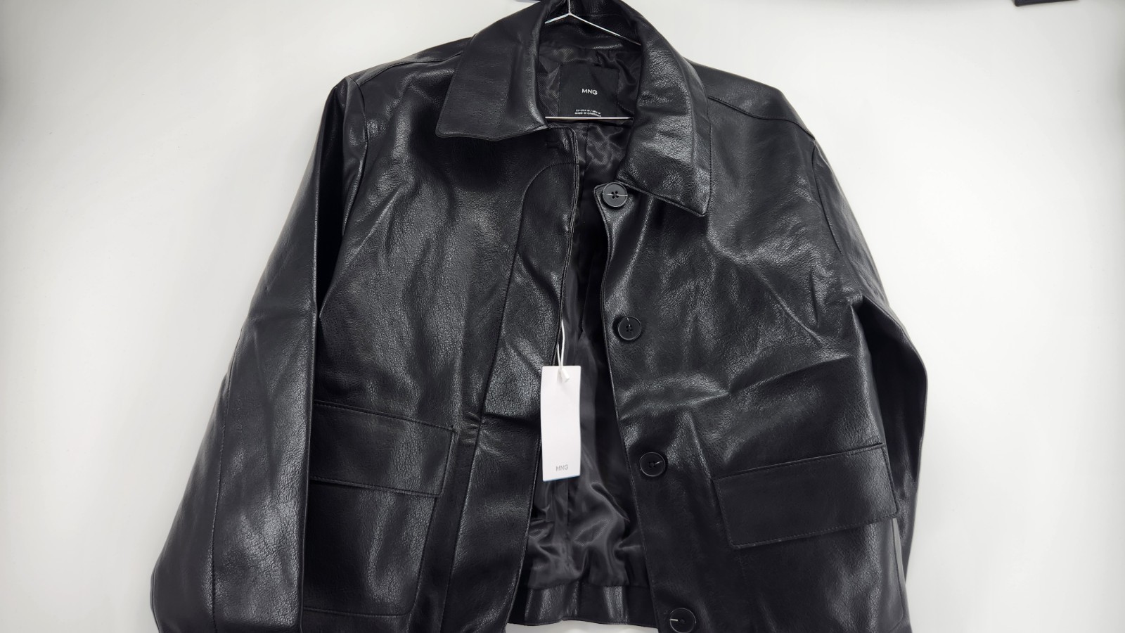 Mango MNG Women's Medium Black Faux Leather Jacket NWT Pockets thumbnail 2