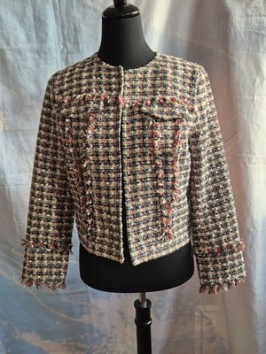 Jacke Von Madeleine Schwarz, Mit Beige, Weiß Und Roten Unterbrechungen, Gr.36