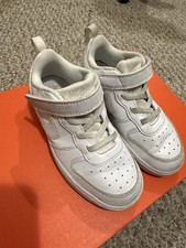 Nike Kids Sneakers White Leather 10C Hook Loop Logo Athletic School Casual