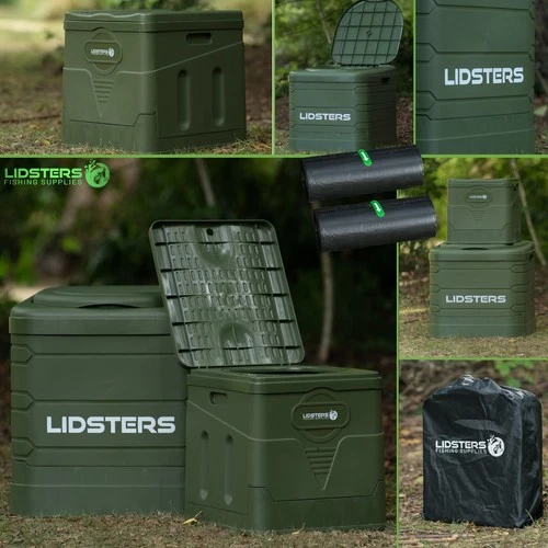 Lidsters XXL + Compact PORTABLE LOO TOILET Foldable Carp Fishing Camping + Bags