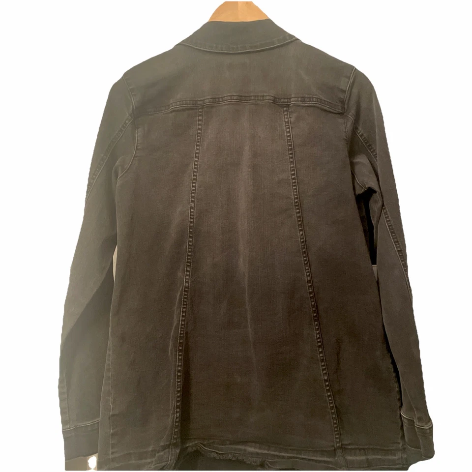 LOGO Lori Goldstein Sz 8 Vintage Black Button Front Denim Jacket Released Hem   - Image 2 of 4