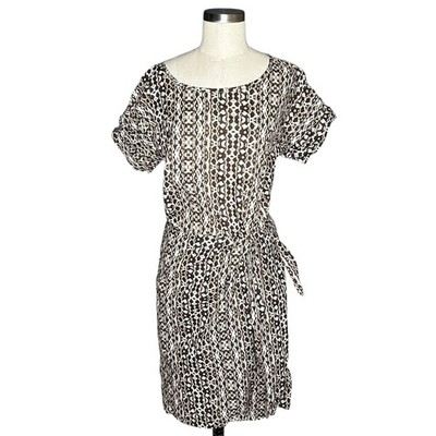 MAXMARA Weekend Tan Brown Batik Pattern Midi Dress Side Tie Faux Wrap Style