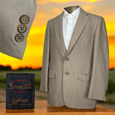 Botany 500 USA Made Sport Coat Mens 42R Beige Solid Textured Two Buttons