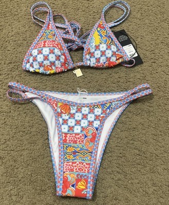 Fashion Nova Kailani 2 Piece Bikini Set- Multi Color Size XS NWT