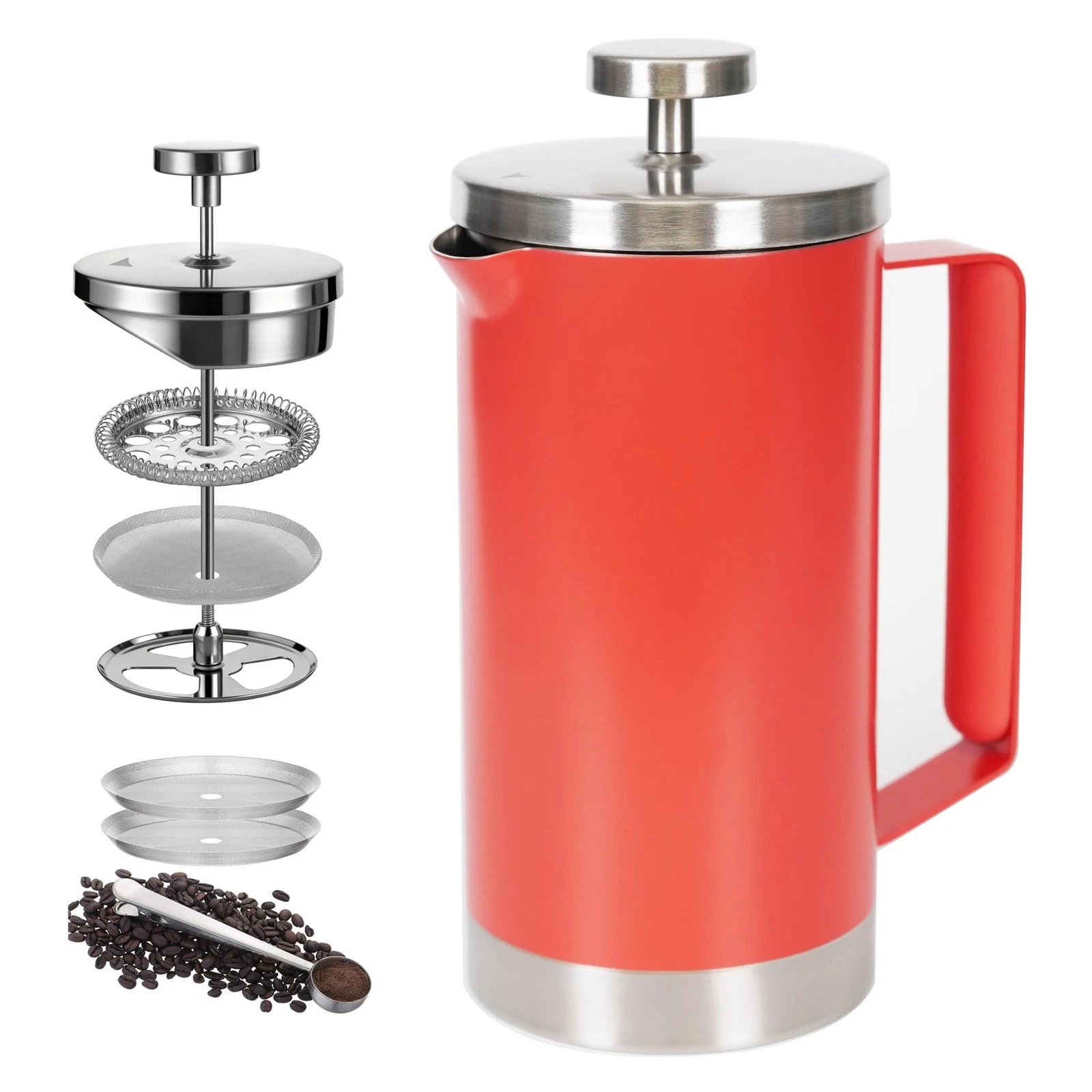 Meelio Small French Press Coffee Maker 600ml, Double-Wall Red