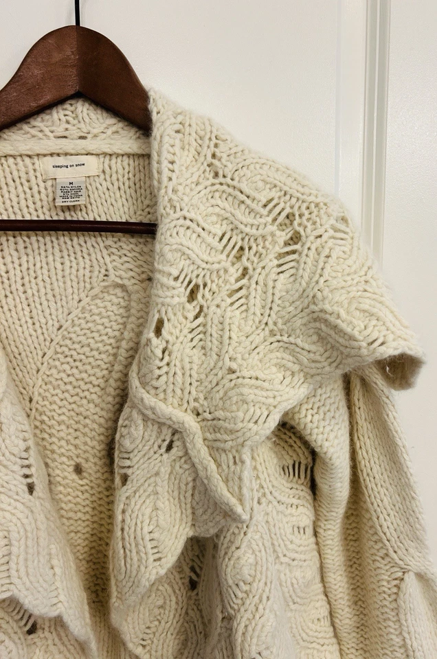 Cárdigan Anthropologie Sleeping On Snow Talla M Lana Angora Cable Tejido Frente Abierto Foto 3 de 4