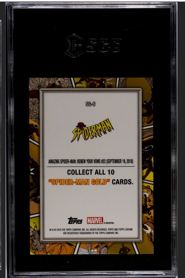 2024 TOPPS Chrome Marvel SG-6 Amazing Spider-Man Renew Your Vows #23 Gold SGC 10 - Image 2 of 3