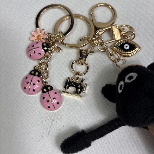 OOAK Handbag Charm/Keychain Sewing Machine Black Sheep Evil Eye Pink Daisies - Picture 6 of 9