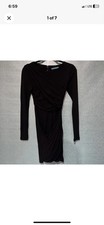alice + olivia Black Ruched Long Sleeve Mini Dress XS 0