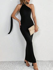 Black One Shoulder Ruched Back Bodycon Dress (UK Size XS) - SHEIN