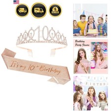 Rose Gold 10th Birthday Sash and Tiara, 10th Birthday Party Decorations for G...