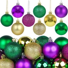 24 PCS Mardi Gras Hanging Ball Ornaments 2 Inch Mardi Gras Tree Plastic Glitt...