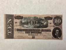 ~1864 Confederate States of America $10 Ten Dollars - Civil War Note