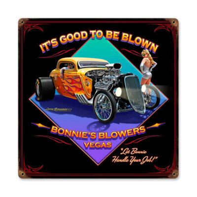 Larry Grossman Blown V8 Pin Up Dragster Hot Rod Retro Sign Blechschild Schild