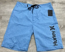 NWT Hurley Mens One And One Blue Heather Surf Board Shorts Trunks 21” Size 30