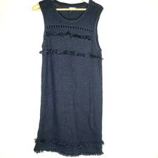 J Crew Women's Medium Sweater Dress Black Fringed Open Weave