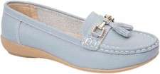 Jo & Joe Ladies Leather Nautical Loafers Flat Slip-on Shoes Cushioned Insole 3-8