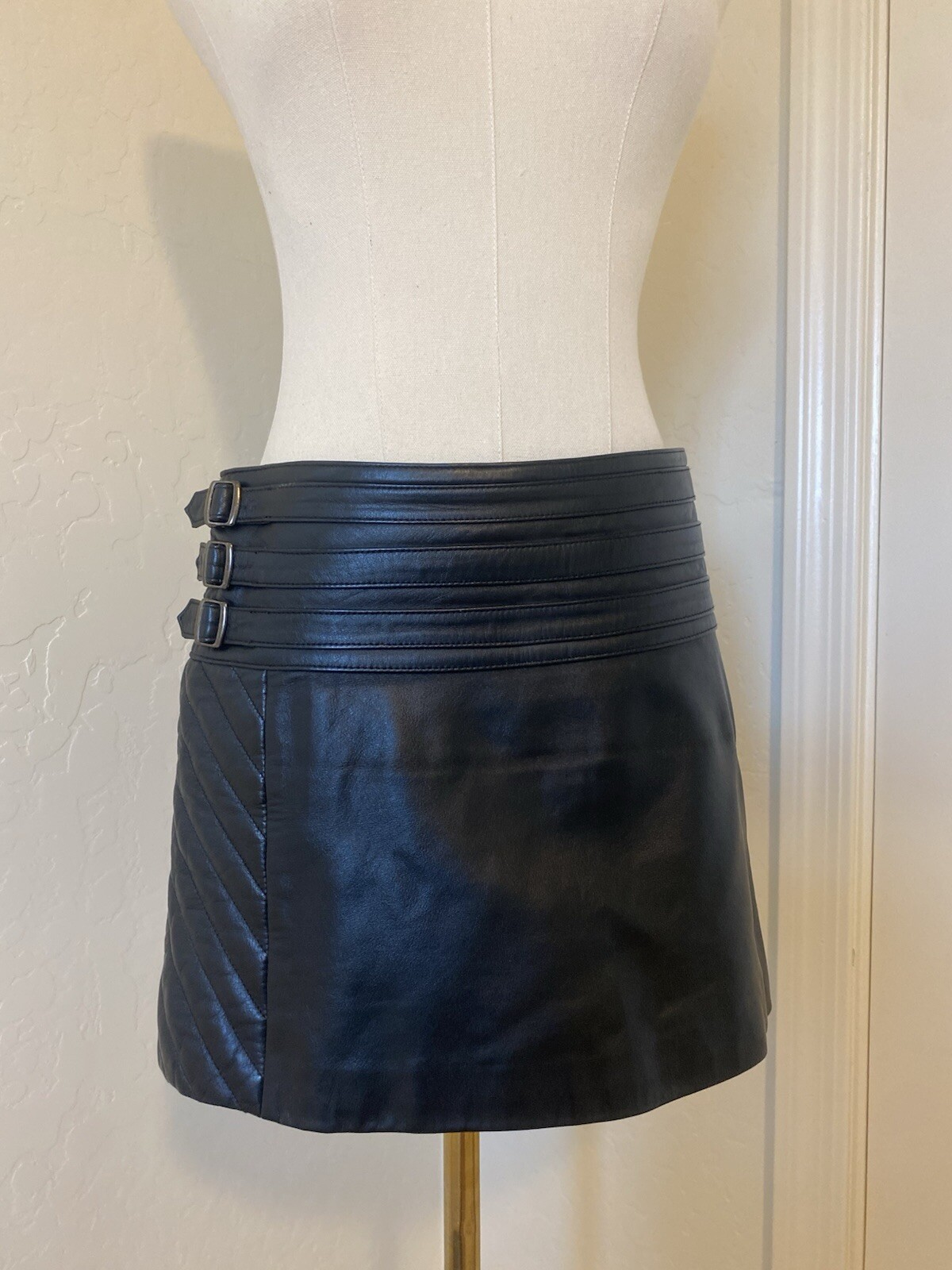 Guess Genuine Leather Quilted Mini Skirt in Black