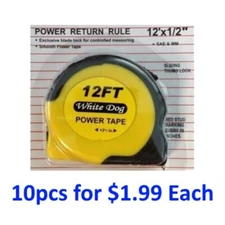 10 Pack of White Dog 12' x 1/2" Power Tape Measure SAE/MM NEW In Stock and RTS