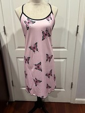 Women Pink w/Butterflies Print Strap Nightgown Sz XL 30"L x 20"W