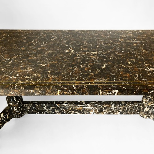 Maitland Smith Brown Marble Tessellated Dining Table 1980s Brass Vintage - Picture 11 of 18
