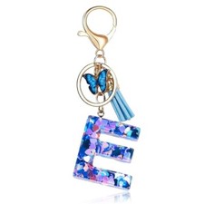 Initial Letter Keychain for Women Alphabet Keychains Cute Butterfly Key Blue E