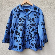 Silkland Jacket Women's Size 2x Blue Embroidered 100% Silk Floral Lined Classic